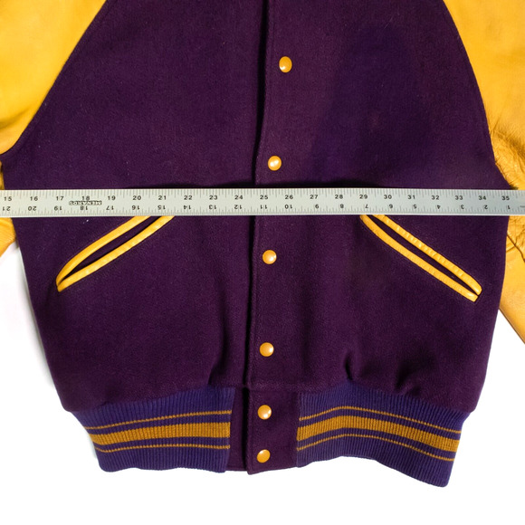 VTG 1960s Butwin Purple Gold Leather & Wool Letterman Jacket 42 - Picture 13 of 16